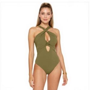 BECCA by Rebecca Virtue Swimsuit One Piece Gracelyn Twist Front Seaweed Sz L NWT